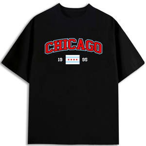 Camiseta negra con diseño de bandera de Chicago 1995, cuello redondo de algodón de corte regular para hombre - Product Image 1