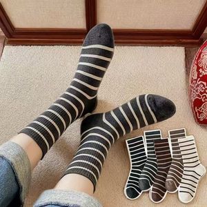 Striped Women's Crew Socks Autumn Winter Warmth Casual Mid Calf Length Polyester Fiber Youth Style - Product Image 4