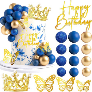 Ensemble de décorations de gâteau d'<span class=keywords><strong>anniversaire</strong></span> de princesse avec couronne, papillon et ballons, décoration de gâteau joyeux <span class=keywords><strong>anniversaire</strong></span> pour fête de filles - Product Image 2