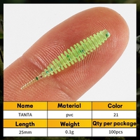 Appâts souples en PVC de 25 mm, 100 pièces, 21 couleurs, micro-vers à queue aiguille pour la pêche en eau douce et salée, pour achigan, truite, brochet