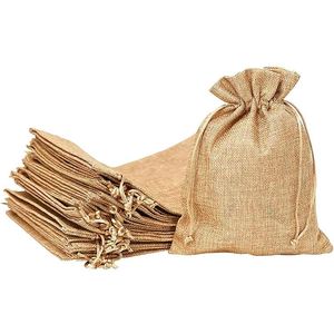 Sacs à dragées en toile de jute et lin avec cordon de serrage pour mariage et fête - Product Image 1