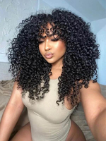 Perruque afro bouclée en cheveux humains vietnamiens, fabriquée à la machine, non-Remy, densité 250 %, base transparente pour application sans colle, pour femmes noires