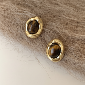 Pendientes de aguja de plata S925 de lujo para mujer con piedra de ojo de tigre Phnom Fine Stud Design - Product Image 1
