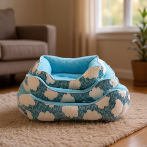 Set di Tre Cuscini per Cani in Velluto Jacquard Blu Lago, Comodi ed Eleganti, con Rivestimento Rimovibile - Product Image 3