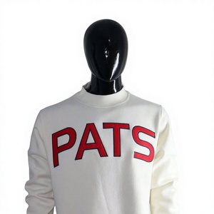 Sweat-shirt à col rond pour femme avec imprimé lettres Pats, 100% coton tricoté, coupe classique décontractée pour l'automne, blanc avec logo rouge sur le devant - Product Image 2