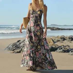 Venta al por mayor largo Slip Rob vestido para mujer personalizado Rob Kaftan verano desgaste mangas completas estampado Boho largo Floral Maxi vestido