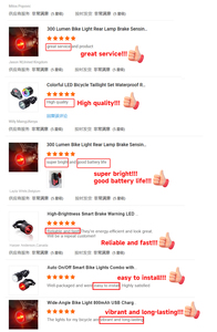 슈퍼 밝은 300 루멘 IP66 방수 LED 후방 브레이크 램프 자전거 테일 라이트 야간 사이클링 충전식 자전거 타기 - Product Image 2