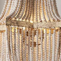 Lustre en perles de bois de bohème Rural, lampe d'escalier de villa, lampe suspendue en or antique