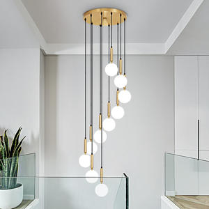 Lustre en <span class=keywords><strong>verre</strong></span> Globe de Style nordique, <span class=keywords><strong>Luminaire</strong></span> suspendu moderne en laiton doré pour plafond haut, éclairage de Villa, escalier - Product Image 5