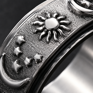 Bague en relief céleste 3D, design soleil, lune et étoiles, or mat, argent oxydé, noir, unisexe, cadeau mystique - Product Image 5