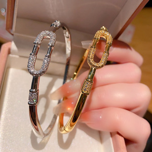 Geometric Zircon Plated <b>Copper</b> <b>Bracelet</b> Gold And White Women's Party Jewelry Micro Insert Design - Product Image 4