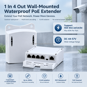 Outdoor Wall Mount Gigabit Waterproof PoE Extender 1 in 4 Out IEEE802.3AF/AT/BT PoE Repeater for IP <b>Camera</b> Network Extension - Product Image 3