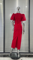 Robe Chic 2026 avec Nœud en Strass et Manches Bouffantes : Robe Moulante Bandage Élégante à Découpes pour Soirée et Cérémonie pour Femme