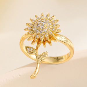 Sunflower Crystal Zircon Anti Stress <strong>Anxiety</strong> <strong>Ring</strong> Fidget <strong>Spinner</strong> <strong>Rings</strong> Adjustable Rotating <strong>Rings</strong> for Women Anillos Mujer - Product Image 1