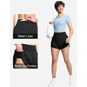 Shorts de sport pour femmes FOXA à taille haute, séchage rapide, avec doublure en mesh et poche zippée - Product Image 5
