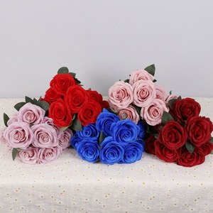 Bouquet de roses artificielles en soie pour la décoration de la maison et de mariage, vente chaude, bouquet de 10 têtes de roses artificielles - Product Image 2
