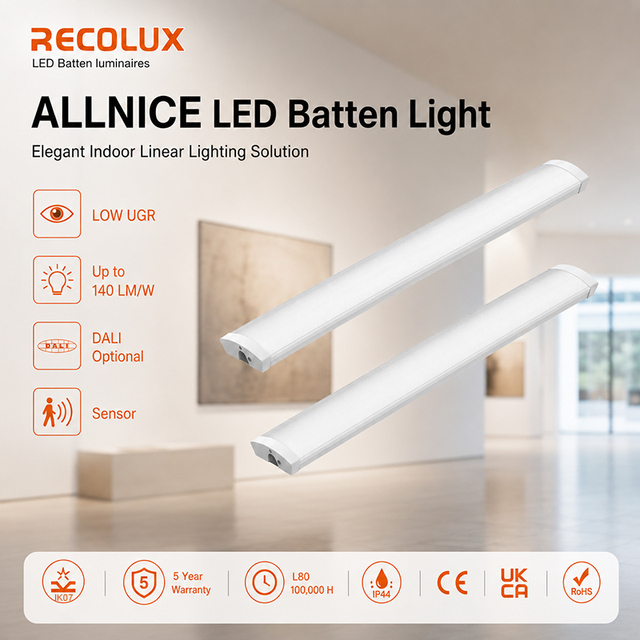 Wall Mounted LED Batten Light IP44 Linear Lighting Fixture for Corridor and Utility Areas