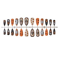 Faux ongles personnalisés pour Halloween, forme amande longue, motif citrouille noir et orange, faits à la main, réutilisables