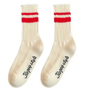 Factory Wholesale Men's Cotton Socks Crew White Hosiery Warm Stripe Towel Mid-Tube Non-Slip Sports Socks