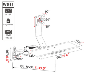 Brazo de resorte de Gas para montaje en pared, soporte de aluminio para sentadillas, 15-27 pulgadas, <span class=keywords><strong>Monitor</strong></span> <span class=keywords><strong>LCD</strong></span> + soporte para teclado, soporte de movimiento completo ajustable - Product Image 6