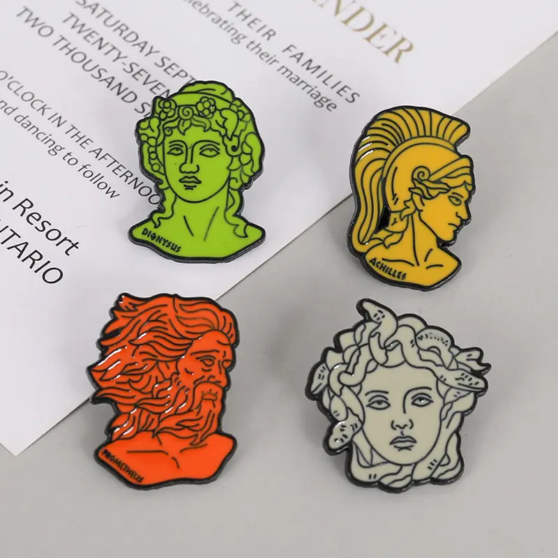 Ucuz özel sanat pin prometheus broş medusa sanat rozeti yunan mitoloji şekil pin