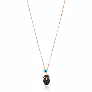 Owl Charm Pendant Wholesale Fashionable and Elegant Handmade Turkish Black Zircon 925 Silver <b>Necklace</b> - Product Image 2