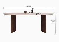 Mesa de Comedor Vintage de Alta Gama de Madera de Nogal Macizo Estilo Francés con Tapa de Pizarra, Combinación de Sillas para Restaurante, Ensamblada
