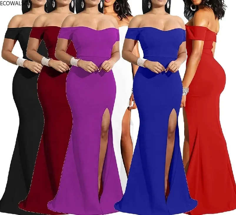 Y306011 नई फैशन महिलाओं की मैक्सी सुरुचिपूर्ण पोशाकें महिलाओं की शाम की पॉलिएस्टर वन-पीस ऑफ शोल्डर ड्रेस