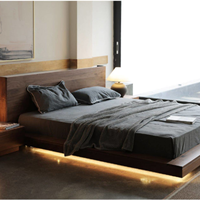 Lit double en noyer noir d'Amérique du Nord massif, style japonais, plateforme basse, 1,8 m, lit de mariage minimaliste pour chambre principale