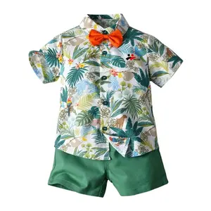 Camisa hawaiana de manga corta para niños, conjunto de dos piezas, pantalones cortos, Multicolor, de verano