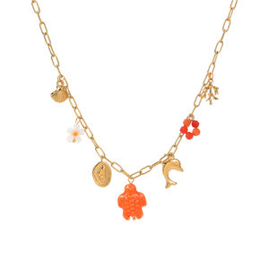 Renkli okyanus koleksiyonu takı paslanmaz çelik kadın denizyıldızı kabuklu yunus mercan hindistan cevizi ağacı Charm kolye bilezik seti - Product Image 6