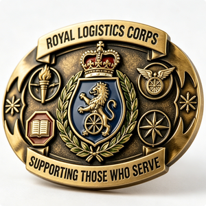 Boucle de ceinture du Corps logistique royal, en laiton plaqué or, avec emblème en relief et impression émail dur, cadeau d'affaires patriotique - Product Image 5