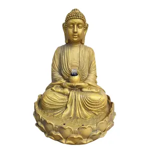 Dirancang dengan baik ukiran tangan alami serat resin Buddha taman air mancur