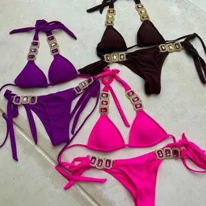 2023 UK brand hot sell customized chain bikini women diamond swimwear