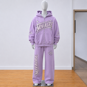 Ensemble de survêtement décontracté pour <span class=keywords><strong>homme</strong></span> en coton, molleton gris, sweat à capuche zippé et pantalon de jogging, avec logo imprimé numérique rose, style streetwear - Product Image 2