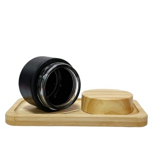 Tarros de crema facial negros mate de 5/10/15/20/30/50 g en stock al por mayor, tarros de vidrio de 1, 2 y 4 onzas con tapa de plástico color bambú y tapa de rosca. - Product Image 2