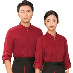 로고 바 클럽 웨이터 및 웨이트리스 T 셔츠 웨이터 유니폼이있는 맞춤형 레스토랑 웨이터 셔츠