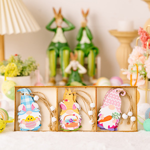 Juego de decoración de madera de Pascua Conejo de Pascua Rábano Enano Colgante Decoración del hogar Suministros para fiestas navideñas - Product Image 5