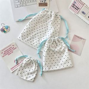 Custom Cute Ins <b>Small</b> Storage <b>Bag</b> Portable Pouch Recyclable <b>Black</b> Polka-Dot Cotton Gift <b>Bag</b> Drawstring Reusable - Product Image 4