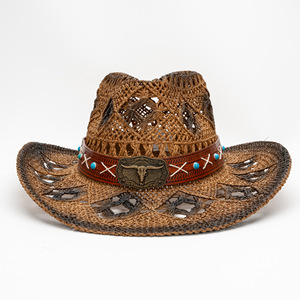 <span class=keywords><strong>Chapeau</strong></span> de paille rétro <span class=keywords><strong>espagnol</strong></span> printemps-été pour hommes et femmes, <span class=keywords><strong>chapeau</strong></span> de cowboy ajouré en herbe, <span class=keywords><strong>chapeau</strong></span> de soleil décontracté à large bord, tissé à la main pour la plage - Product Image 2