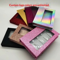 Boîte d'emballage pour faux cils en papier brillant avec strass et paillettes, personnalisable avec votre propre logo, vente en gros