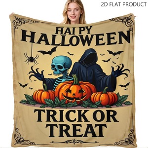 Couverture en flanelle à motifs d'Halloween, couverture de sieste, décoration de fête, cadeau d'horreur, confortable, chaude, super douce pour la maison, le bureau, la sieste YH-M - Product Image 1
