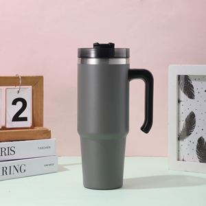 Mug de voyage isotherme sous vide 20oz 30oz avec poignée, couvercle en acier inoxydable et paille antidérapante, pour boissons chaudes et froides - Product Image 5