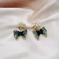925 silver Luxury hot sale sweet and temperament gold black zircon butterfly stud earrings women