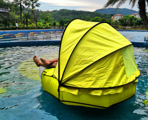 ที่นอนเป่าลมลอยน้ำพร้อมหลังคาบังแดดทรงวงรี ที่นอนน้ำ PVC สำหรับสระว่ายน้ำ ความยาว 105-136 นิ้ว - Product Image 2