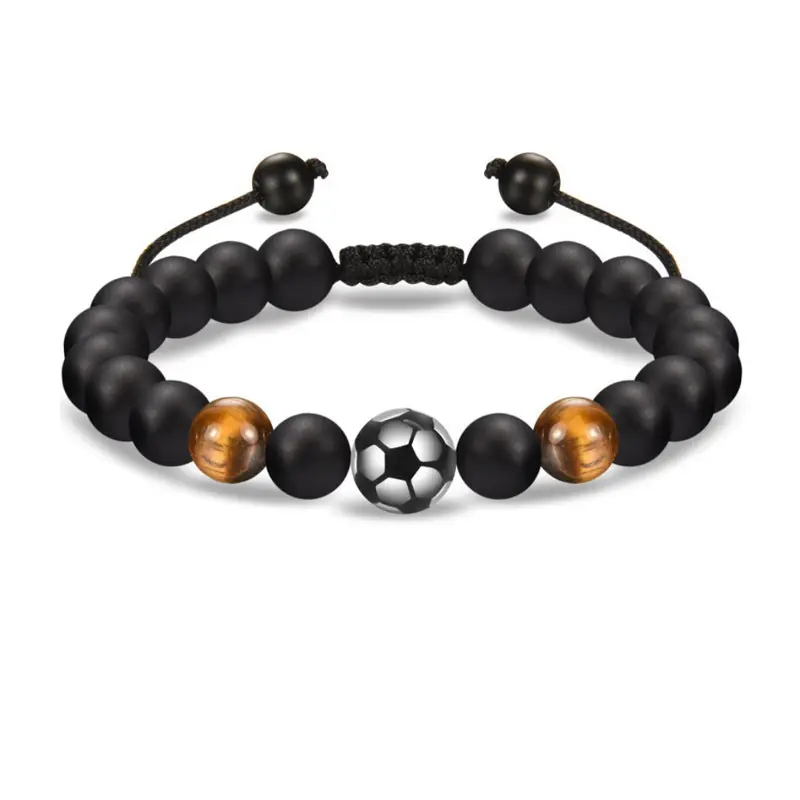 Bracelet d'entraînement de football et de baseball pour homme noir mat avec oeil de tigre et accessoire de mariage et de cadeau en perles de zircon tricoté