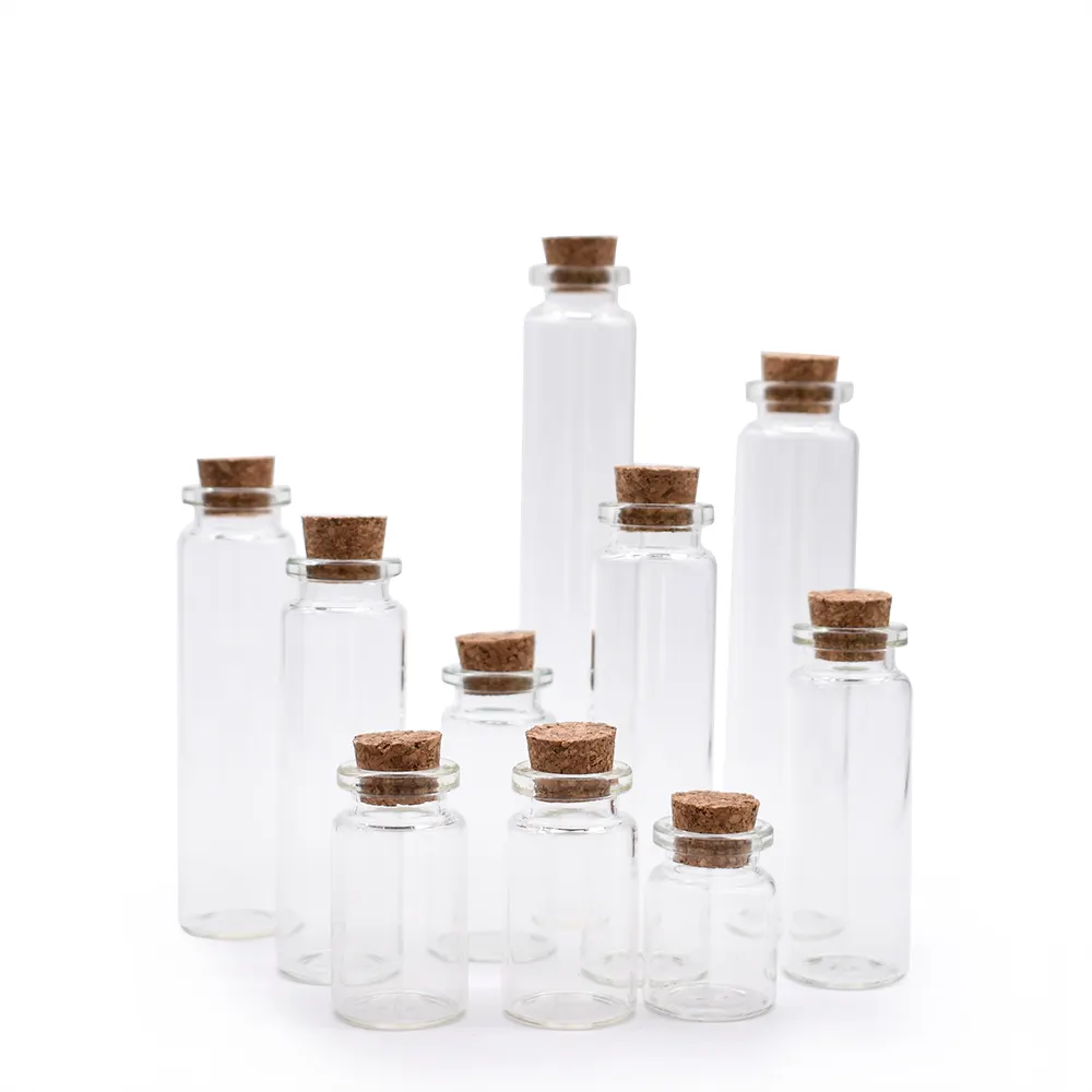 Kork glasflasche 1ml 5ml 6ml 10ml 20ml 30ml 40ml 50ml 60ml 100ml Großhandel Glas fläschchen Glas wunsch flasche mit Kork