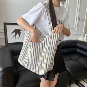 <b>Hot</b> Sale Eco-Friendly Canvas Tote <b>Bag</b> for Women Foldable Stripe Shoulder <b>Bag</b> Summer Large Capacity Shopping Canvas <b>Bags</b> Custom - Product Image 1