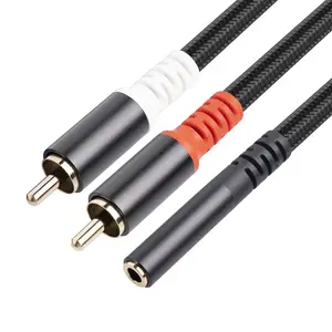 通用RCA电缆立体声3.5毫米母至2RCA公音频电缆至耳机Y分离器电缆，适用于iPhone MP3平板电脑