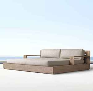 Hot Selling Double Teak Lounge Chair for Villas and Courtyards Waterproof Outdoor Garden Sofa with Fabric Cushion for Hotels - Product Image 1
